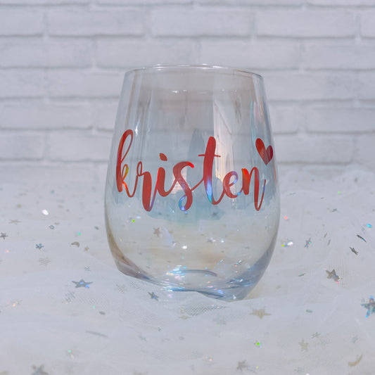 Fancy Iridescent Stemless Wine Glass